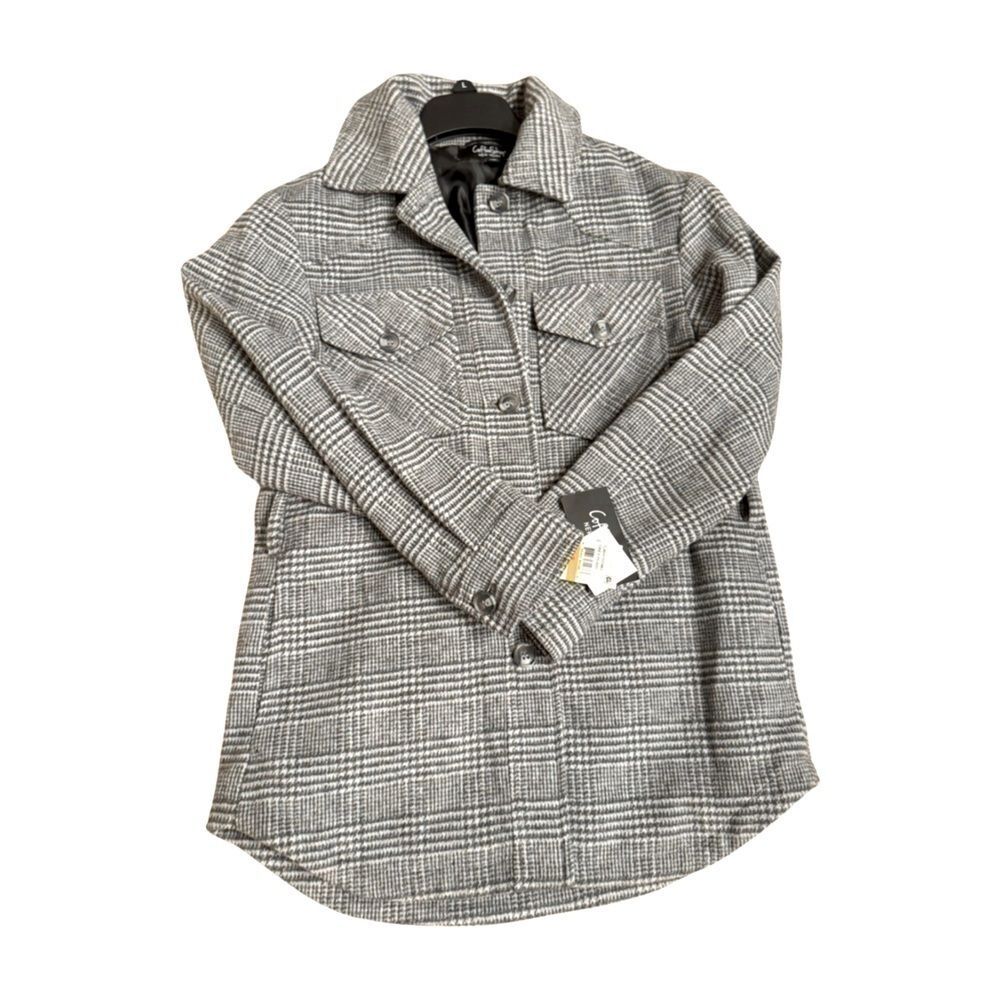 CoffeeShop Juniors' Belted Shirt Jacket,coat Grey Plaid size S - Picture 4 of 5